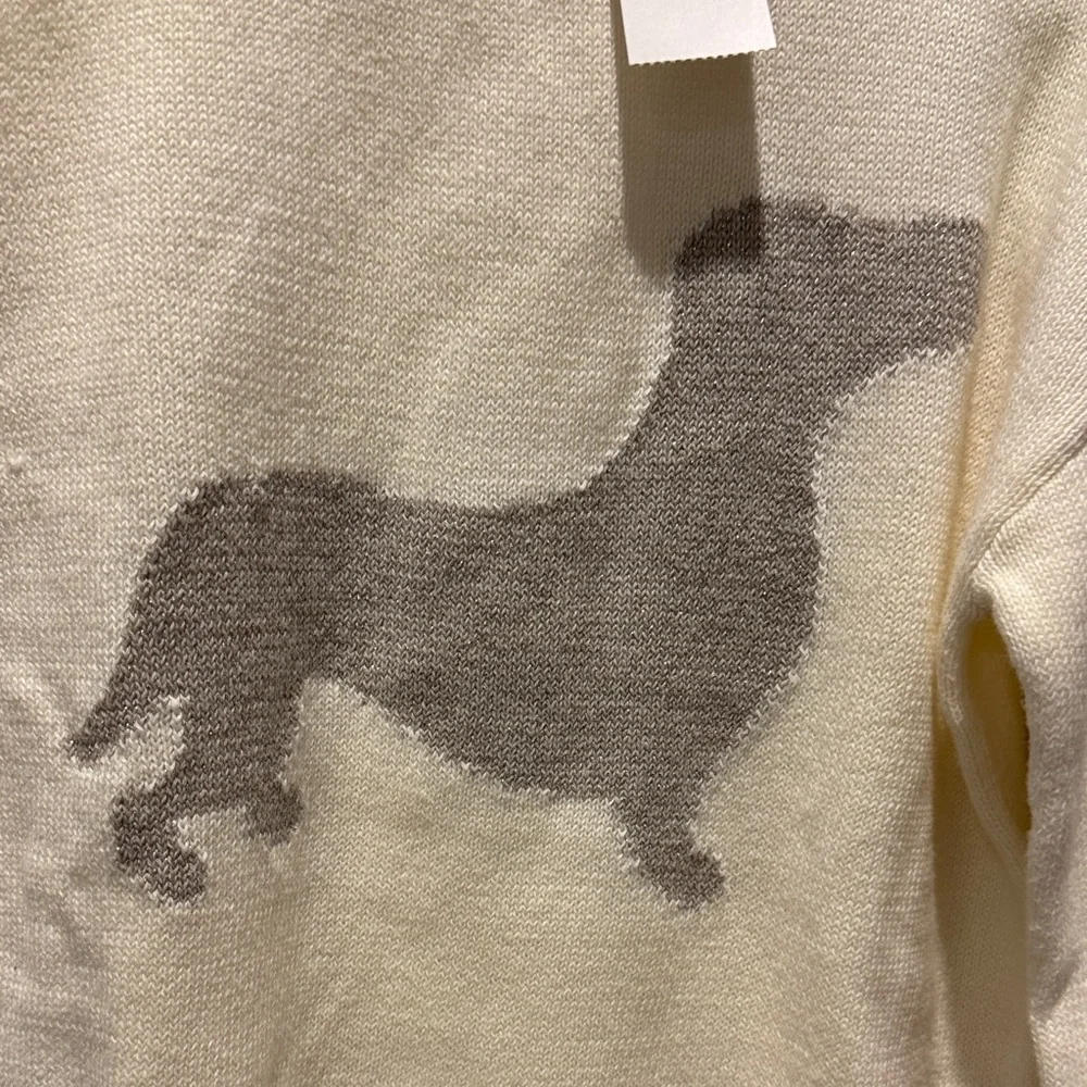 GAP Kids Cream and Gray Metallic Sweater with Dog Design